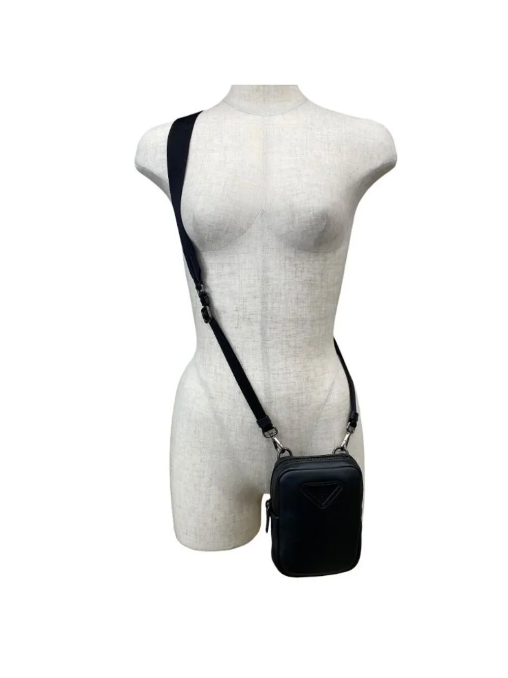 Prada Triangle Logo Mini Shoulder Bag Pouch Leather Black Practical
